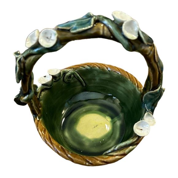 Vintage Handmade Ceramic Basket with Flowers - Picture 5 of 9